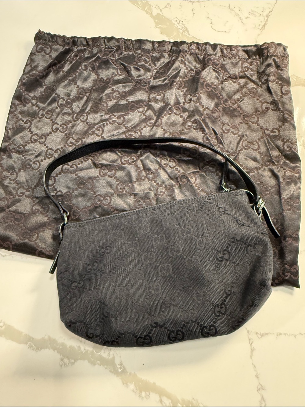 *Gucci Black GG Monogram Mini Shoulder Bag Canvas Y2K Pochette Jackie Style